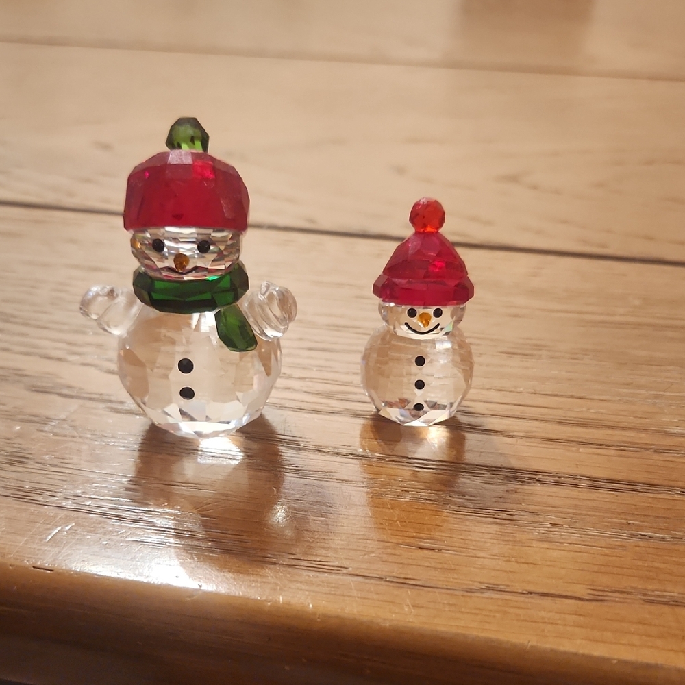 Crystal Snowman Figurine Set with Red and Green Accents